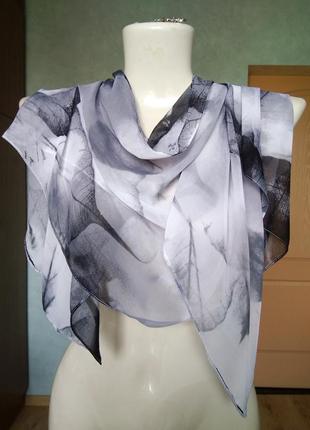 Элегантный полупрозачный шарф принт листья палантин платок