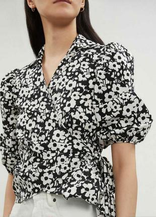 Милая натуральная блуза рубашка на запах цветы topshop