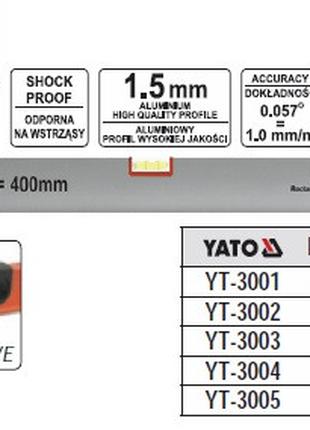 Уровень алюминий YATO Польша 3 глазка l=1,2 м YT-3005