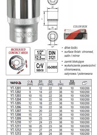 Головка 6-гранная короткая 1/2" М=20 l=38 мм YATO Польша YT-1213