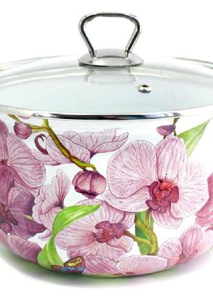 Эмалированная кастрюля со стеклянной крышкой 2,1 литр Орхидея ...