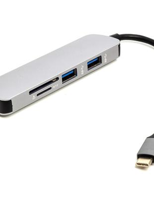 Перехідник PowerPlant USB Type-C - 3*USB 3.0 Ports + TF/SD Car...