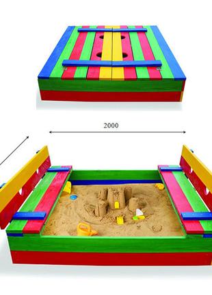 Детская деревянная цветная песочница с навесом ТМ Sportbaby, р...