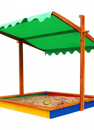 Детская деревянная разноцветная песочница с навесом ТМ Sportba...