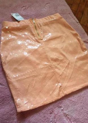 Персиковая юбка h&m с пайетками