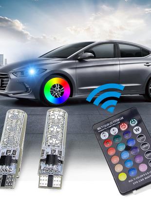 Авто лампи габаритів кольорові ходові вогні RGB LED T10 W5W зі пу