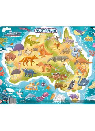 Пазли Карта Світу тварини,Пазл з рамкою "Австралія" (53 елемен...