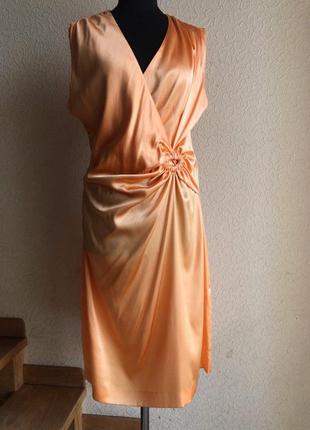 Платье оранжевое шелковое по колено миди scapa