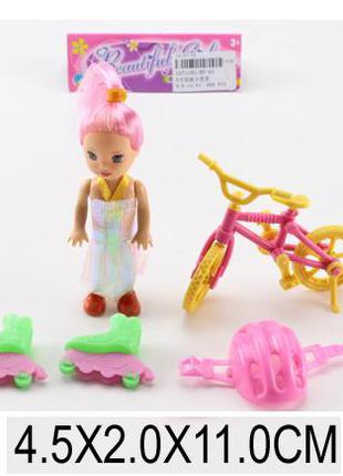 Кукла маленькая с велосипедом, ролики, см. описание