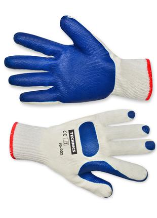 Перчатки рабочие Technics с латексным покрытием синие L-XL (16...