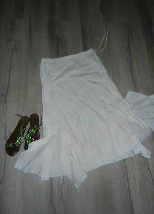 S/м-38/40,Sisley бежевая широкая длинная льняная юбка,лен s/м-38/