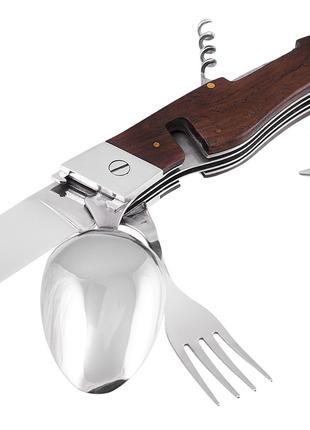 Нож туристический с вилкой и ложкой, отличная сталь + чехол