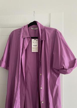 Платье-рубашка zara в сиренево-розовом оттенке