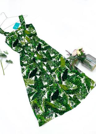 Bessa трендовый сарафан платье тропический принт листья хлопок...