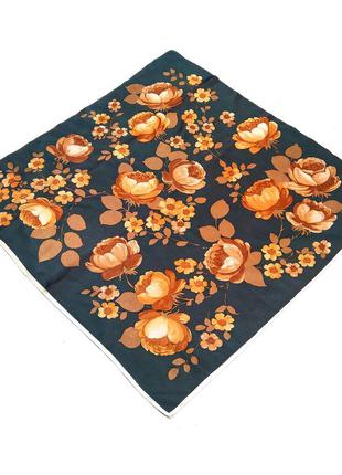 Смарагдовий платок, хустка, з квітами (67×66см) роуль