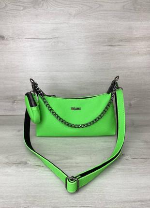 Женская зеленая сумка багет клатч багет кроссбоди зеленая сумка