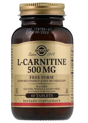 L- Карнитин, L-Carnitine, Solgar, 500 мг, 60 таблеток