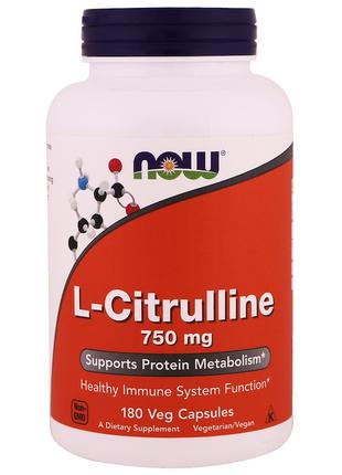 L-Цитруллин, L-Citrulline, Now Foods, 750 мг, 180 капсул
