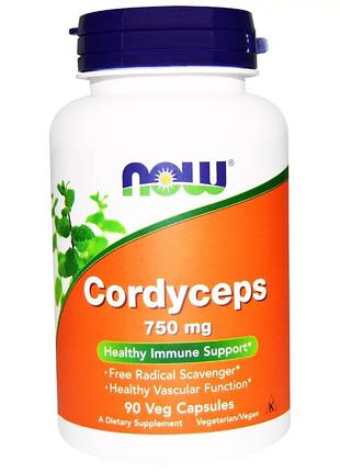 Грибы Кордицепс, 750 мг Now Foods, Cordyceps, 90 капсул