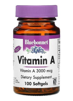 Витамин A 3000 мкг, Bluebonnet Nutrition, 100 желатиновых капсул