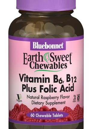 Витамин В6, B12 + Фолиевая кислота, Вкус Малины, Earth Sweet C...