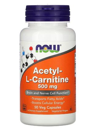Ацетил-L-Карнитин, Acetyl-L-Carnitine, Now Foods, 500 мг, 50 в...