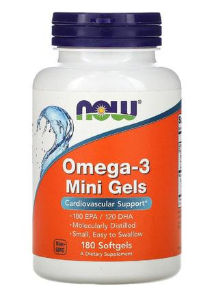 Омега-3, Omega-3 Mini Gels, Now Foods, 180 м'яких таблеток