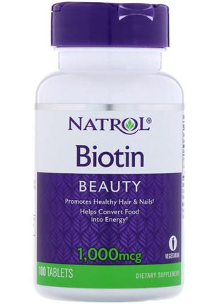 Біотин, Biotin, Natrol, 1000 мкг, 100 таблеток