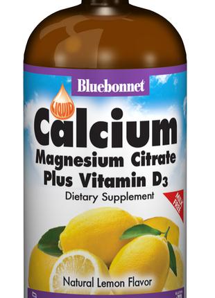 Жидкий Кальций Цитрат Магния + Витамин D3, Вкус Лимона, Bluebo...