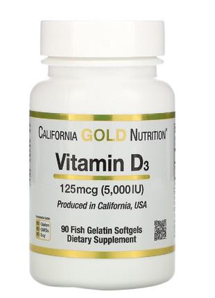 Витамин D3, 5000 МЕ (125 мкг), California Gold Nutrition, 90 ж...