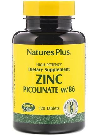 Цинк Пиколинат с Витамином B6, Natures Plus, 120 таблеток