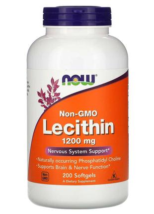 Лецитин 1200 мг, Lecithin, Now Foods, 200 желатинових капсул