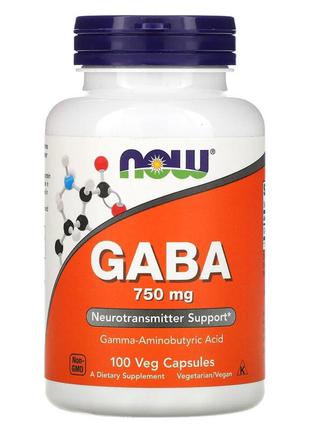 GABA (Гамма-Аминомасляная Кислота) 750 мг, Now Foods, 100 веге...