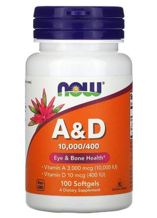 Витамин А и Д, A&D;, Essential Nutrition, Now Foods, 10,000/40...