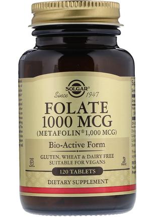Фолієва кислота, Folate, Solgar, фолат, 1000 мкг, 120 таблеток
