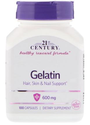 Желатин, 21st Century, Gelatin, 600 мг, 100 капсул