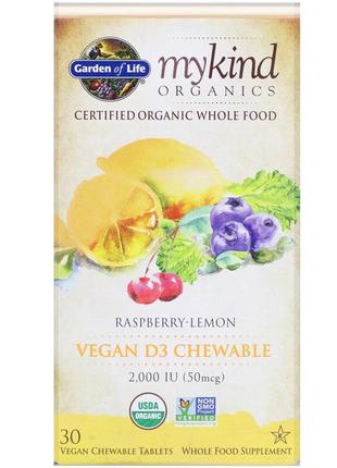 Витамин D3, 2000 МЕ, малиново-лимонный вкус, MyKind Organics, ...