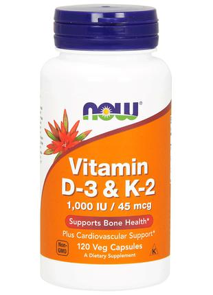 Витамин D3 и К2, Vitamin D-3 & K-2, 1,000 МЕ / 45 мкг, Now Foo...