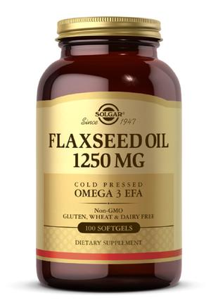 Льняное Масло, Flaxseed Oil, Solgar, 1250 мг, 100 гелевых капсул