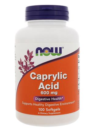 Каприлова кислота 600 мг, Caprylic Acid, Now Foods, 100 желати...