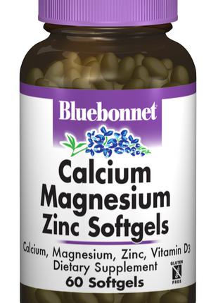 Кальций Магний + Цинк, Bluebonnet Nutrition, 60 желатиновых ка...