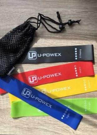 Фитнес резинки для фитнеса U-Powex из 5 лент и чехла в упаковке.