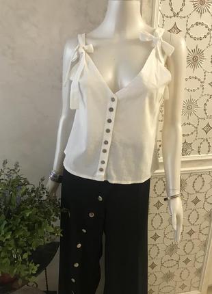 Белая натуральная майка/блуза/топ на завязках shein