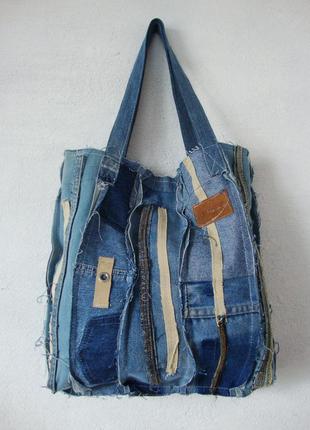 Джинсовая сумка-торба текстильная плюс косметичка пэчворк