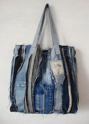 Джинсовая сумка -торба текстильная с косметичкой пэчворк