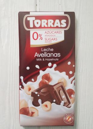 Шоколад молочный с фундуком без сахара Torras Milk & Hazelnuts...