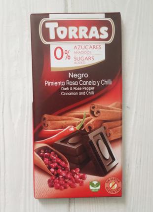 Шоколад черный с розовым перцем и корицей без сахара Torras Ro...