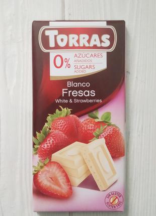 Шоколад белый с клубникой без сахара Torras White&Strawberries...