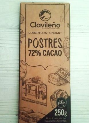 Чорний шоколад без глютену Clavileno Postres 72% cacao, 250г (...