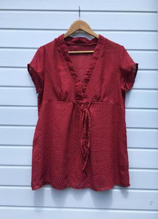 Блуза туника красная в горошек